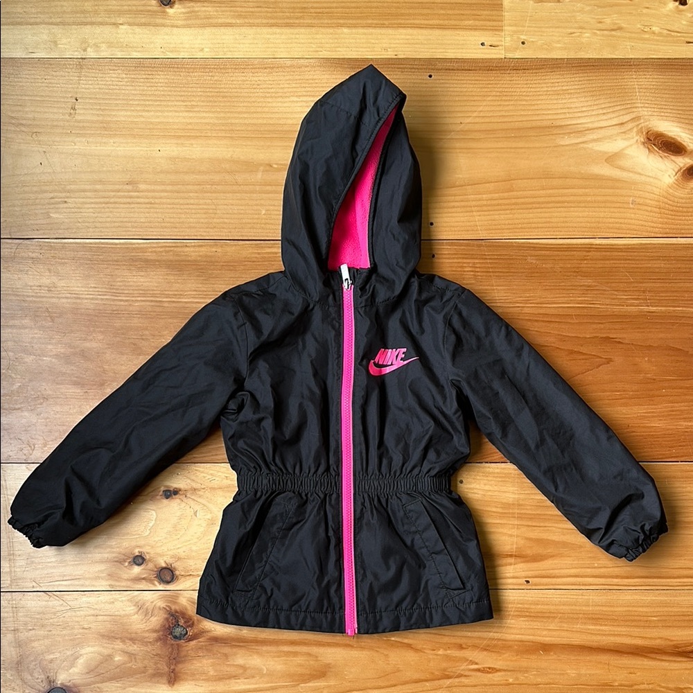 Kids Nike Black and Pink Raincoat with Hood & Fleece Inside